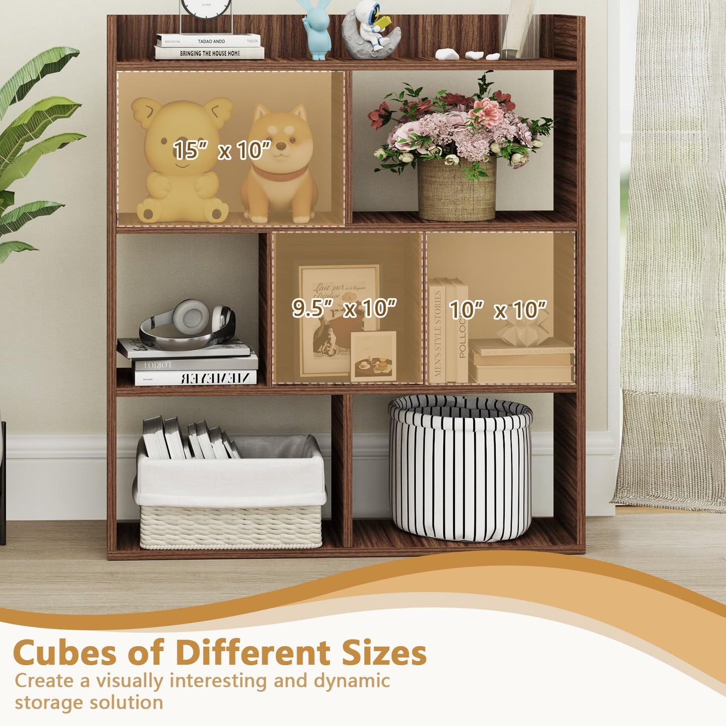 Tangkula 7-Cube Bookshelf, Floor Standing Open-Back Bookcase with Anti-Toppling Devices
