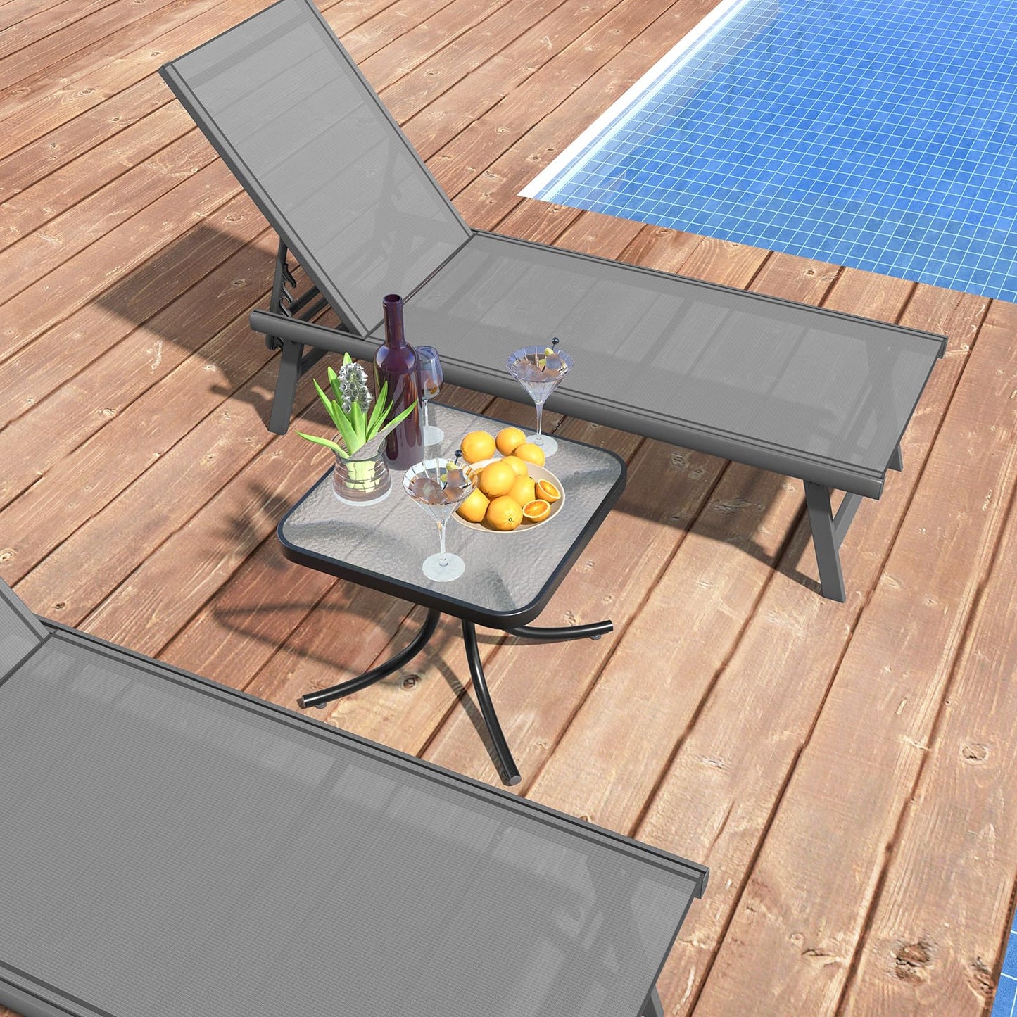 Outdoor Bistro Table, 20 Inches Patio Side Table with Tempered Glass