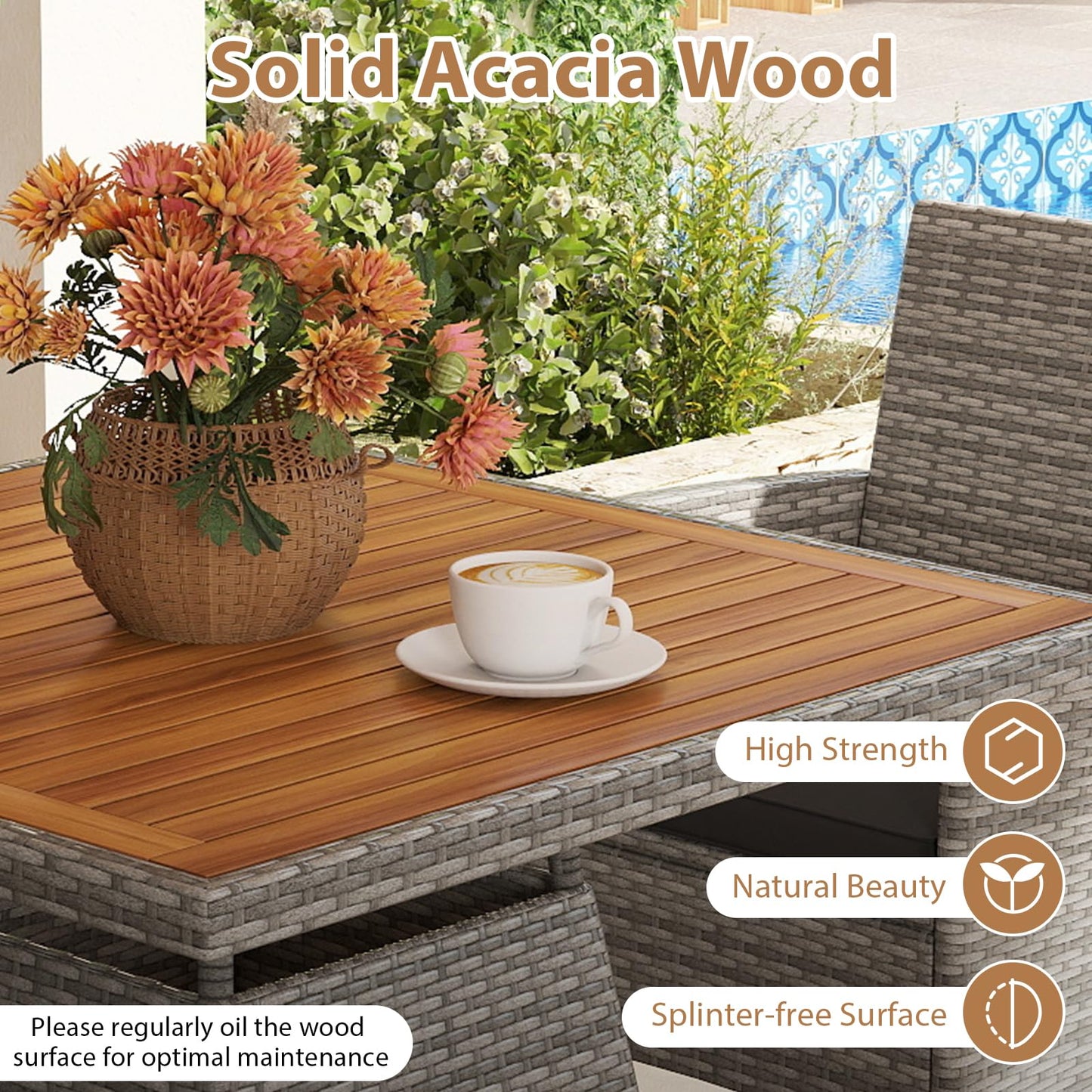 Tangkula 5 Pieces PE Wicker Patio Dining Set