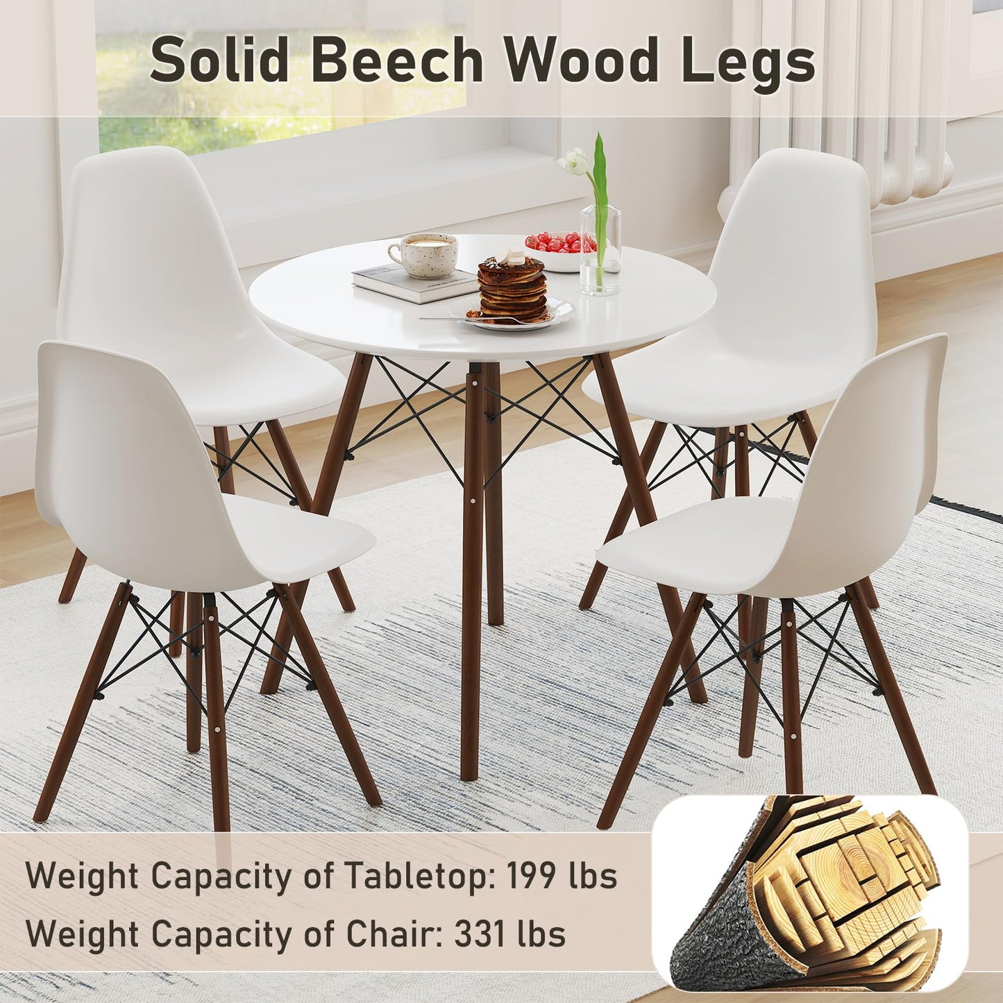 Tangkula Round Dining Table Set for 4 with Ergonomic Seat & Solid Wood Legs