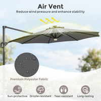 Tangkula 10ft Patio Umbrella | Offset Cantilever Square Outdoor Umbrella with 35 LED Lights