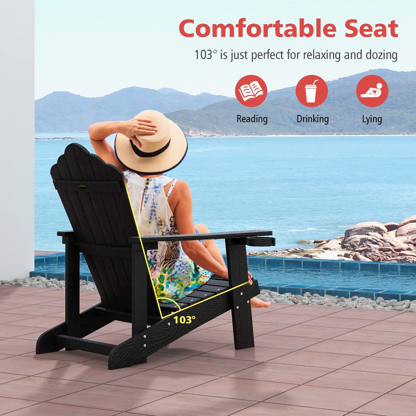 Tangkula Oversized Adirondack Chair, Patio Lounge Chairs w/Adjustable Cup Holder