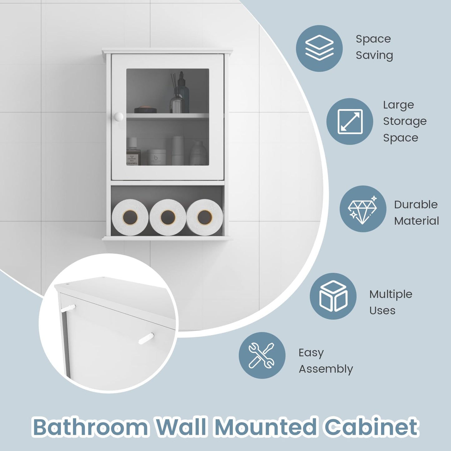 Tangkula Bathroom Cabinet With Door and Open Shelf