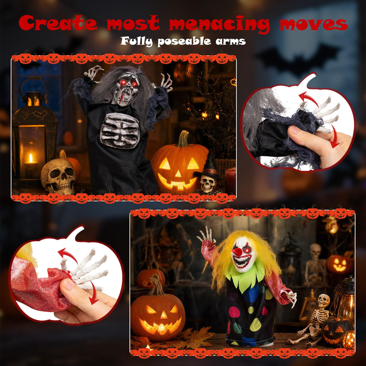 Tangkula 2 Pack Halloween Animated Tabletop Clown & Grim Reaper Decorations