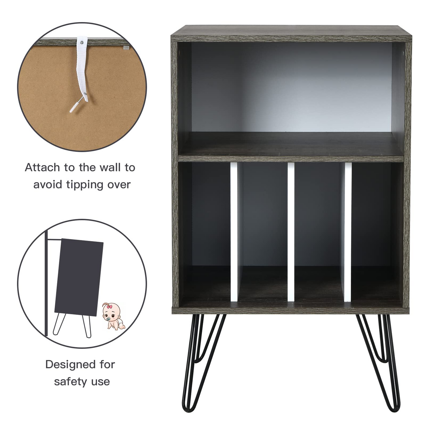 Tangkula Record Player Stand, Turntable Stand with Metal Legs, Vinyl Record Storage Cabinet w/ 5 Open Shelves Holds