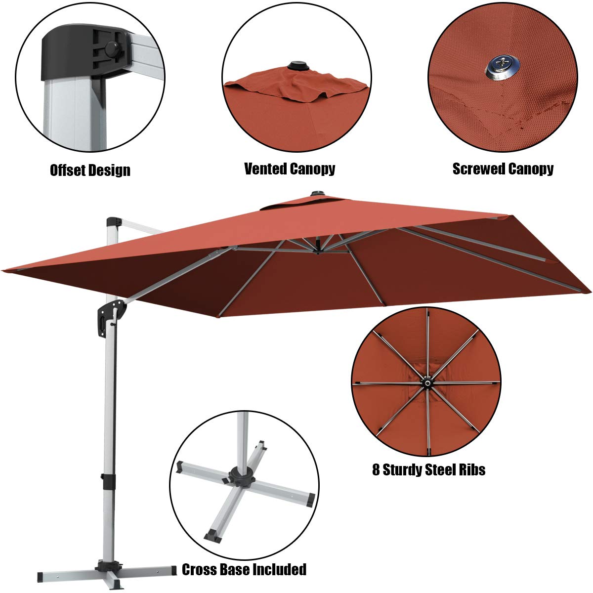 Tangkula 10ft Patio Cantilever Umbrella w/Cross Base