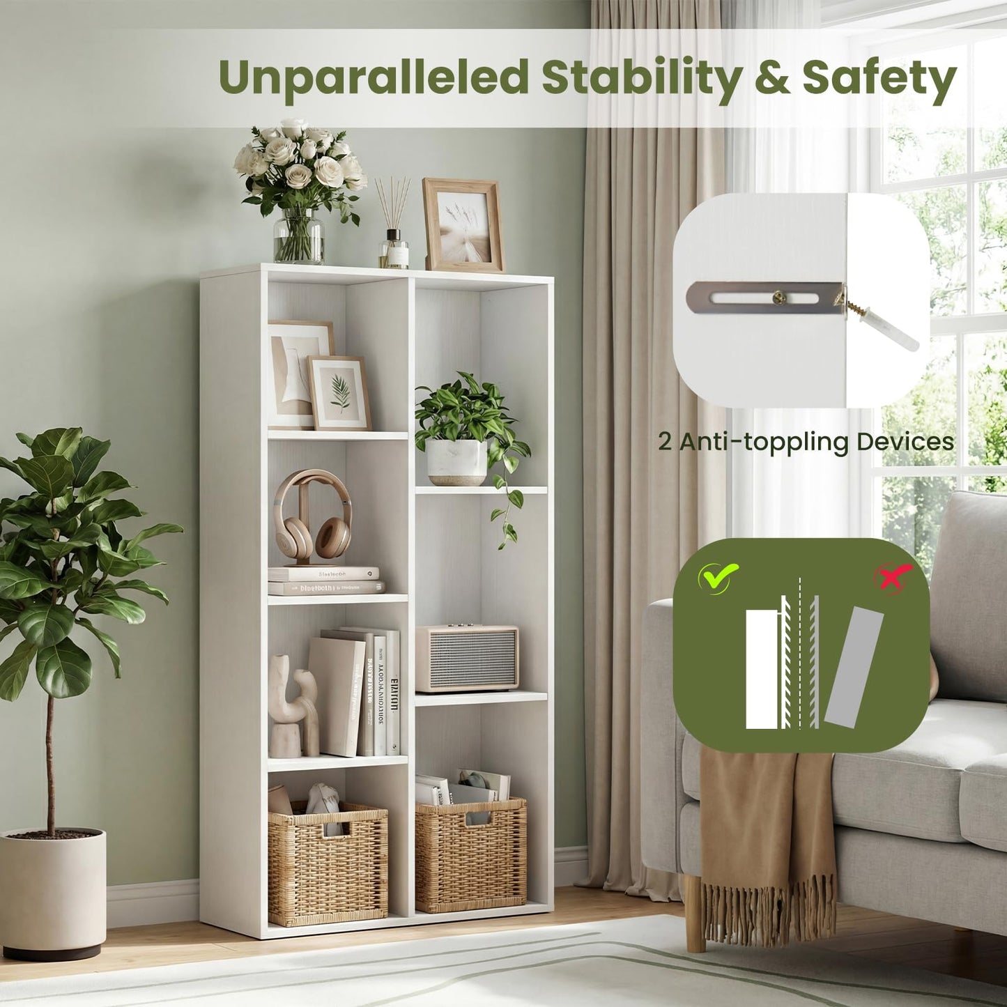 Tangkula 7-Cube Bookcase | Freestanding Storage Organizer with 7 Open Cubbies (1/2)