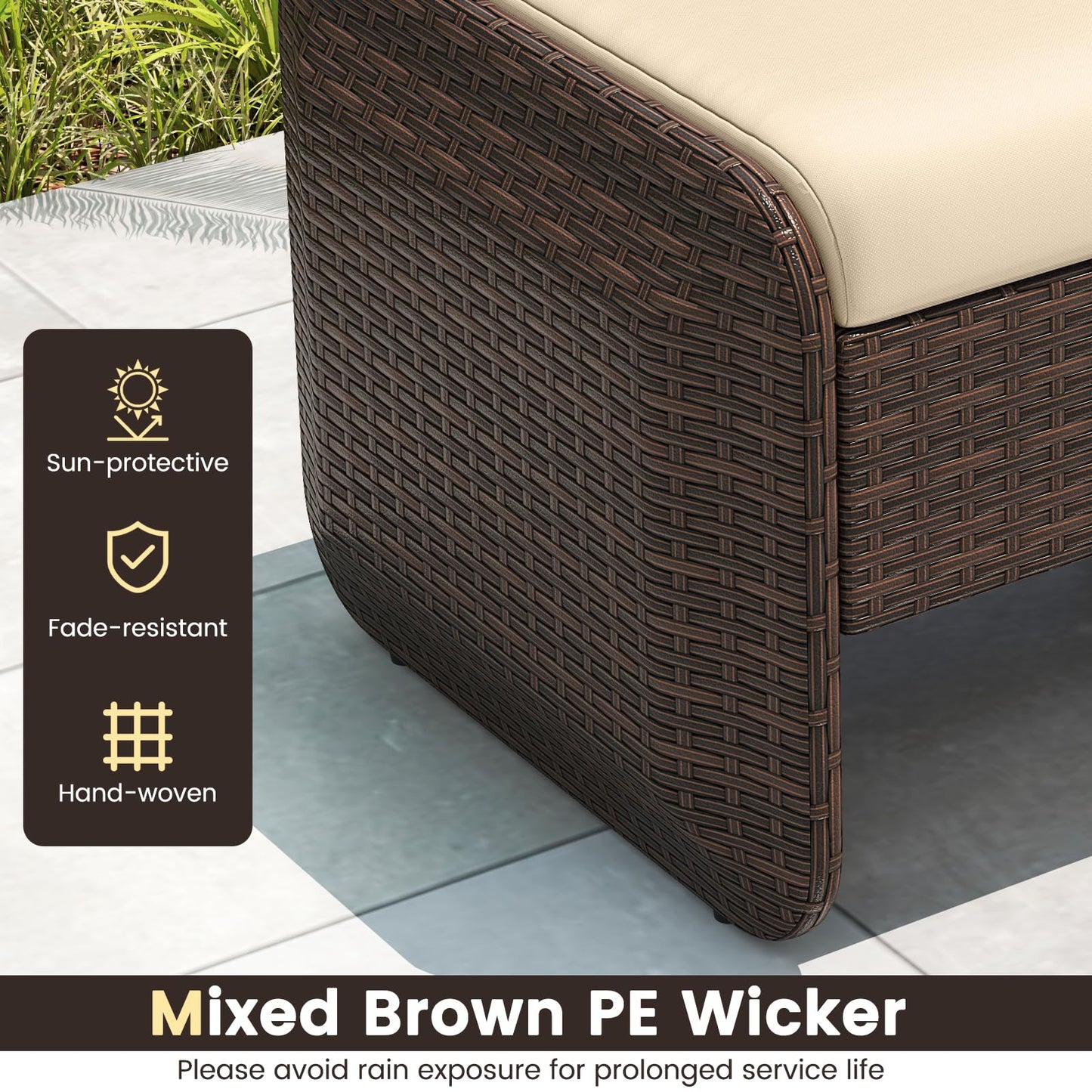 Tangkula 2 poufs de terrasse en osier PE avec coussins amovibles