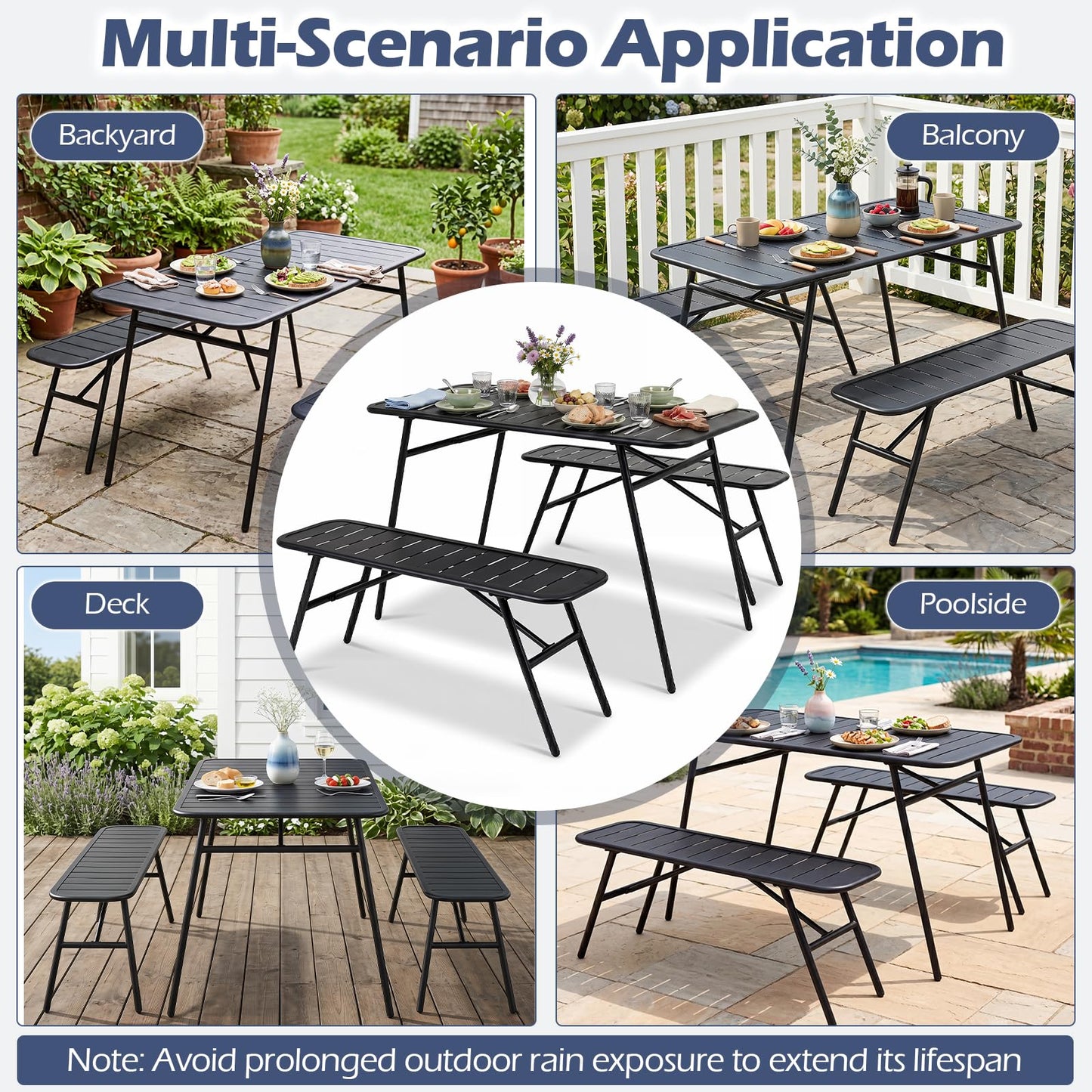 Tangkula 3 Pieces Patio Furniture Set with 2 Benches