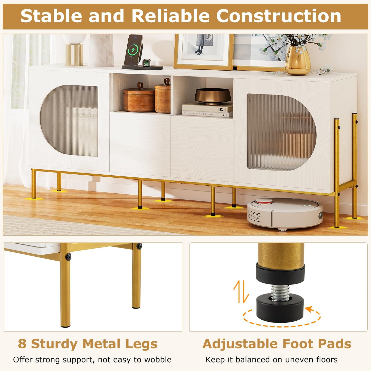 Tangkula 65”L White TV Stand for 55”-70” Televisions