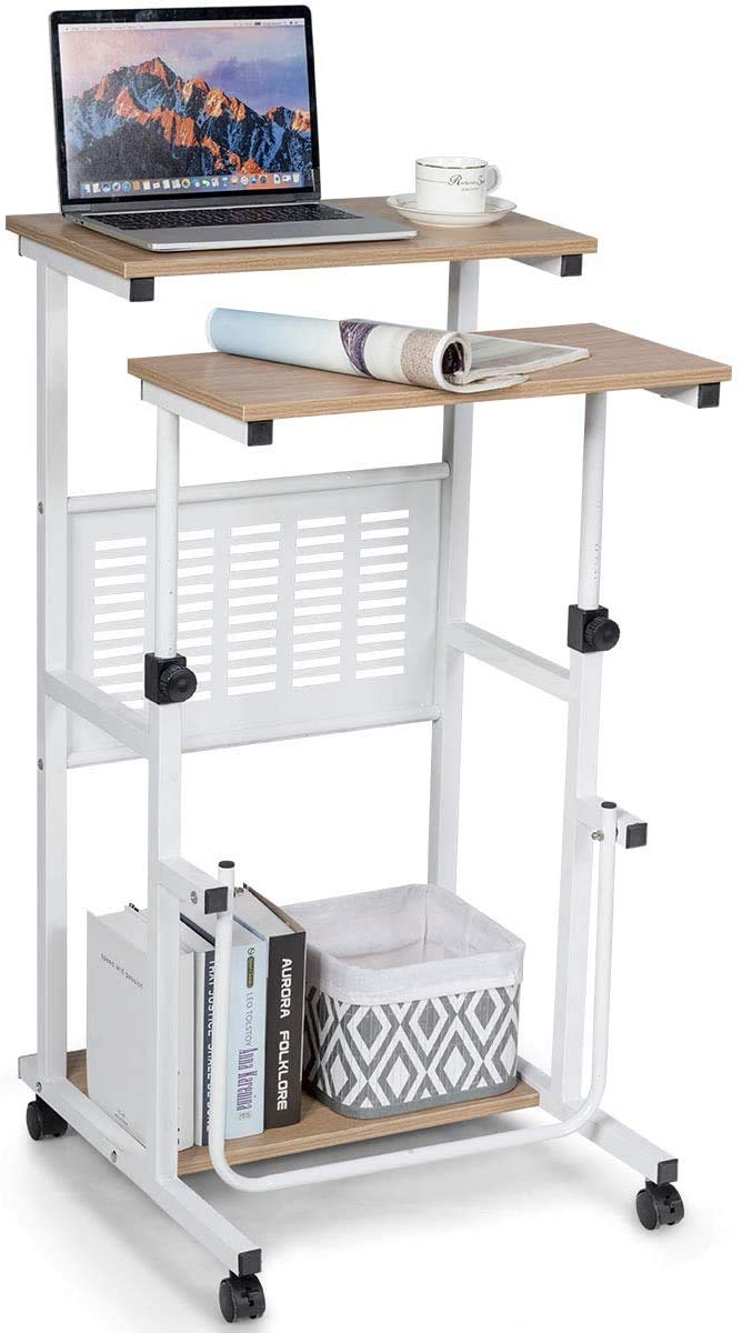 Tangkula Mobile Standing Desk, Height Adjustable Laptop Cart Computer Workstation
