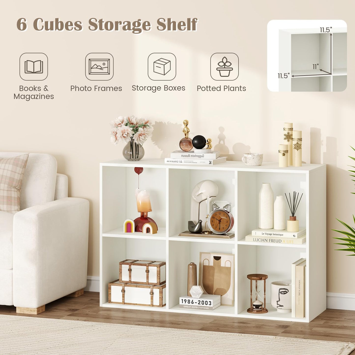 Tangkula 6-Cube Bookcase, Modern Freestanding 3-Tier Bookshelf
