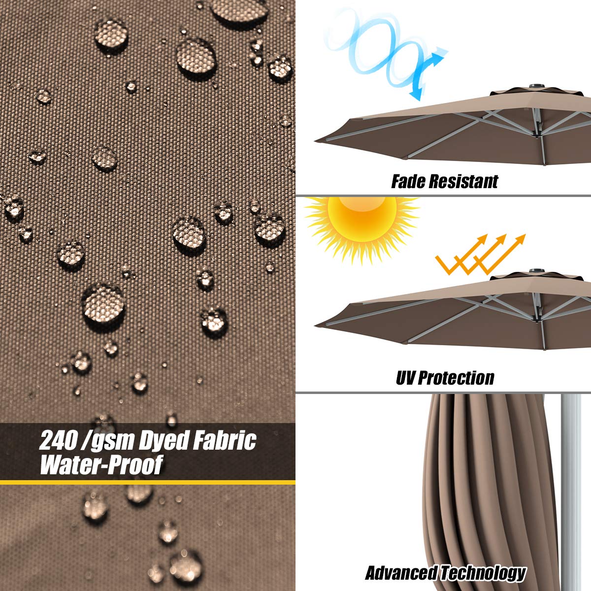 Parasol de terrasse Tangkula 3,35 m pour jardin, terrasse, piscine