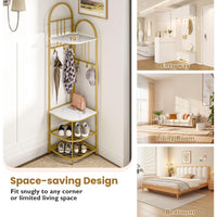 Tangkula 4-Tier Coat Rack Corner Hall Tree with Shoe Storage Bench