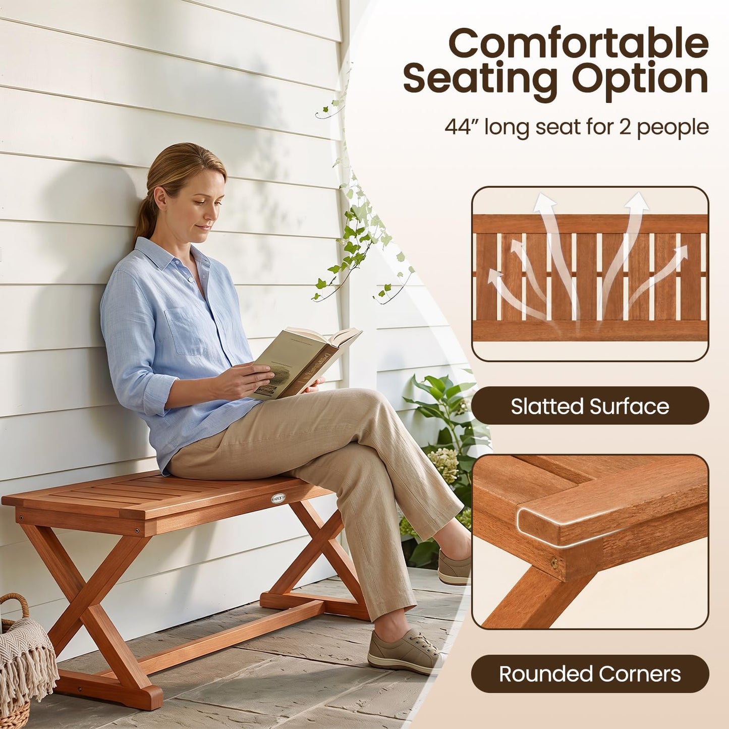 Tangkula Wood Outdoor Bench Backless