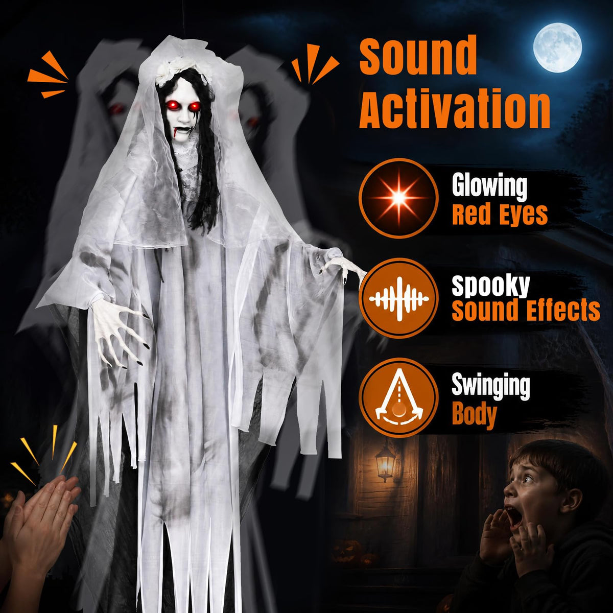Tangkula 6 FT Animated Halloween Ghost Bride Decoration with Lighted Eyes