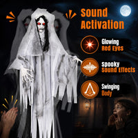 Tangkula 6 FT Animated Halloween Ghost Bride Decoration with Lighted Eyes