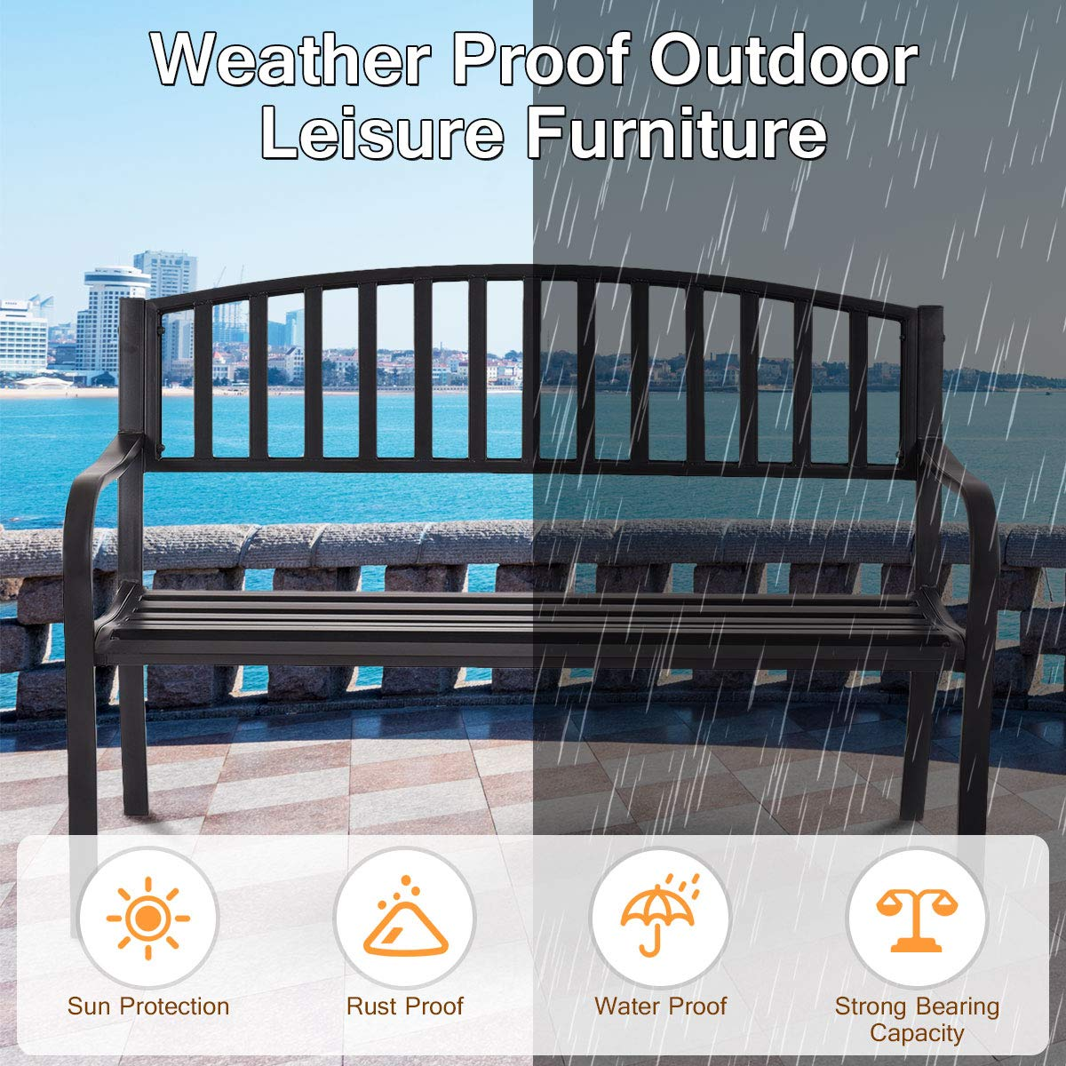 Tangkula 50 Inch Outdoor Steel Garden Bench Park Bench