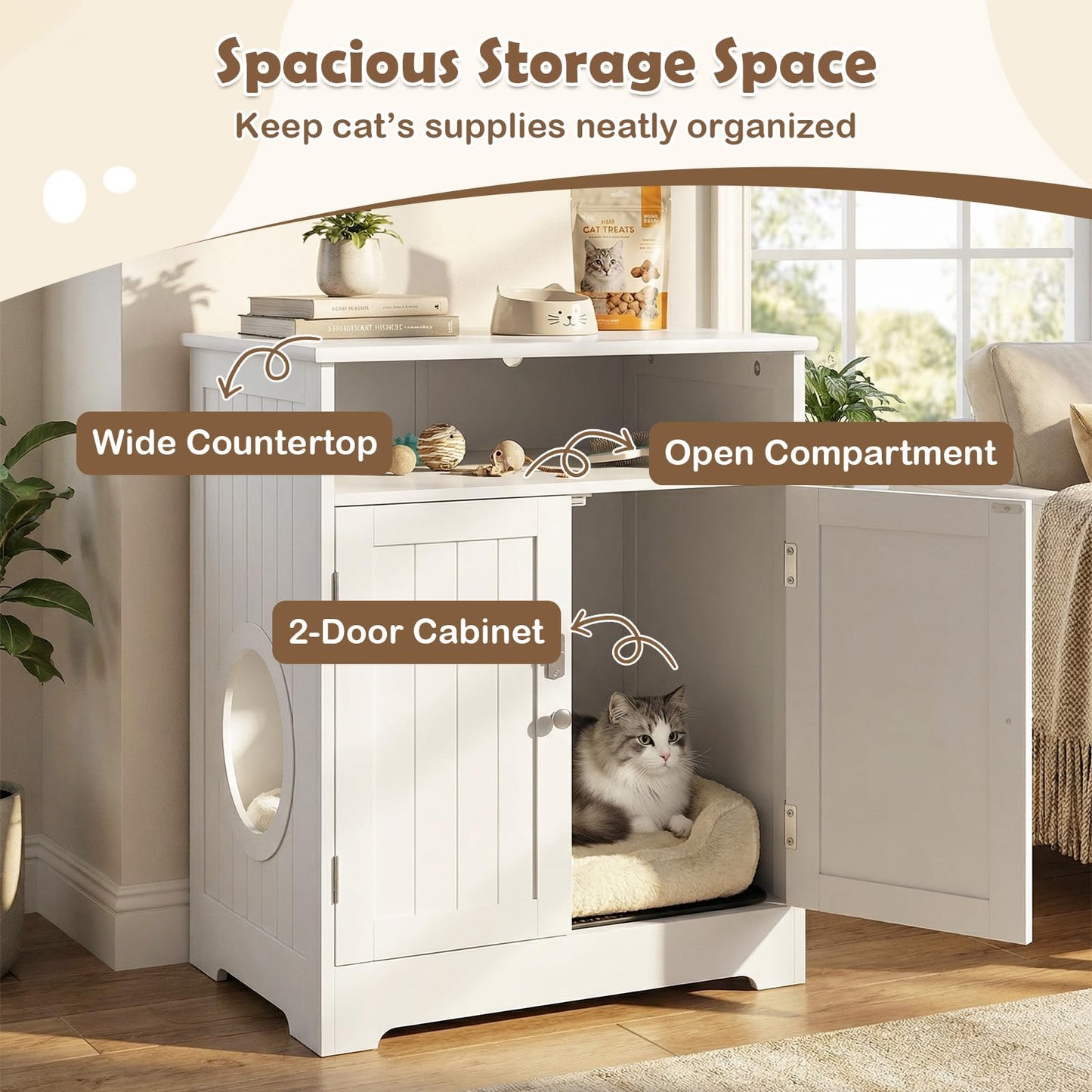 Tangkula Litter Box Enclosure Wooden Enclosed Cat Box Cabinet(23.5 Inch)