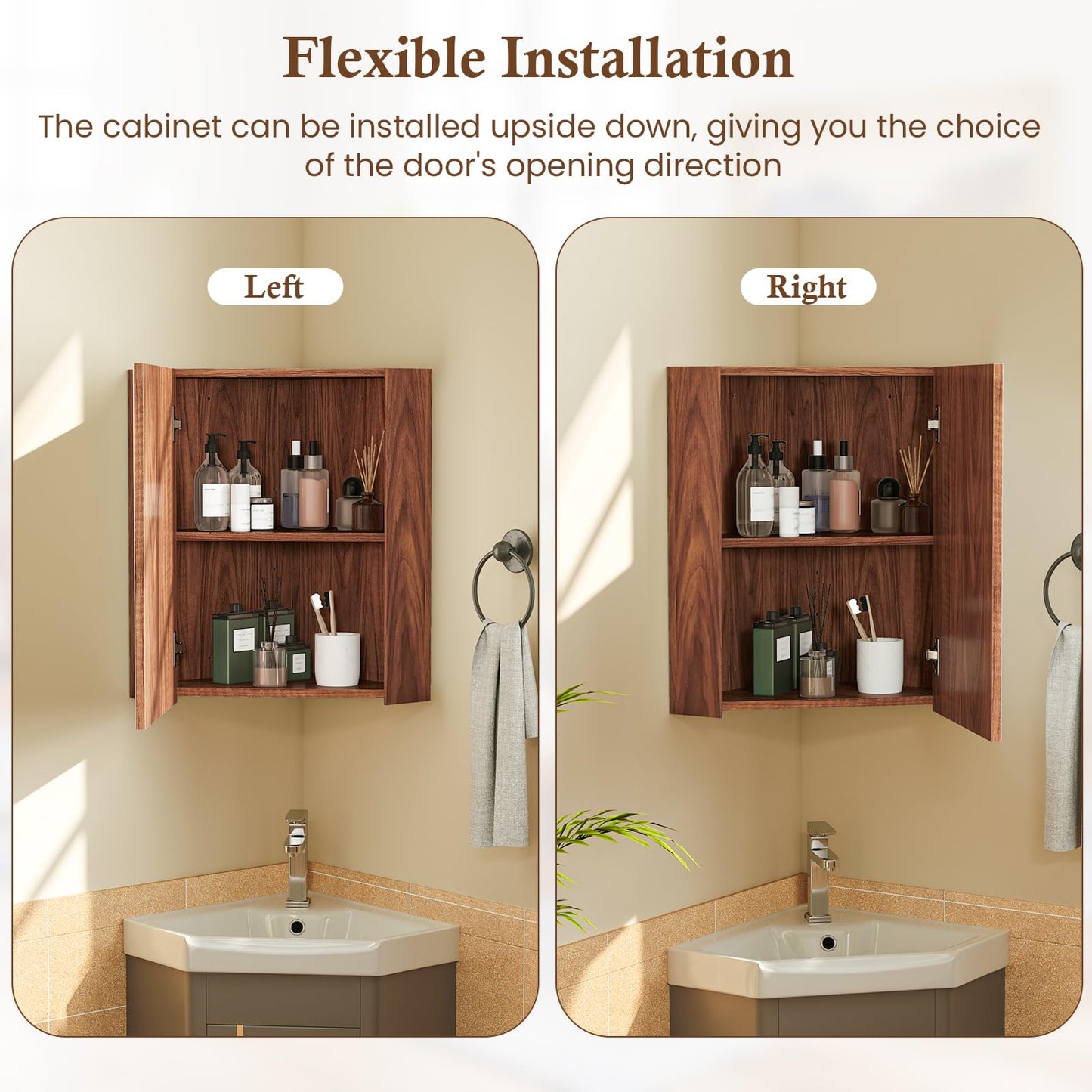 Tangkula Corner Medicine Cabinet with Mirror, 23.5" Wall Mounted Storage Cabinet Organizer with Left/Right Open Mirror Door & Adjustable Shelf