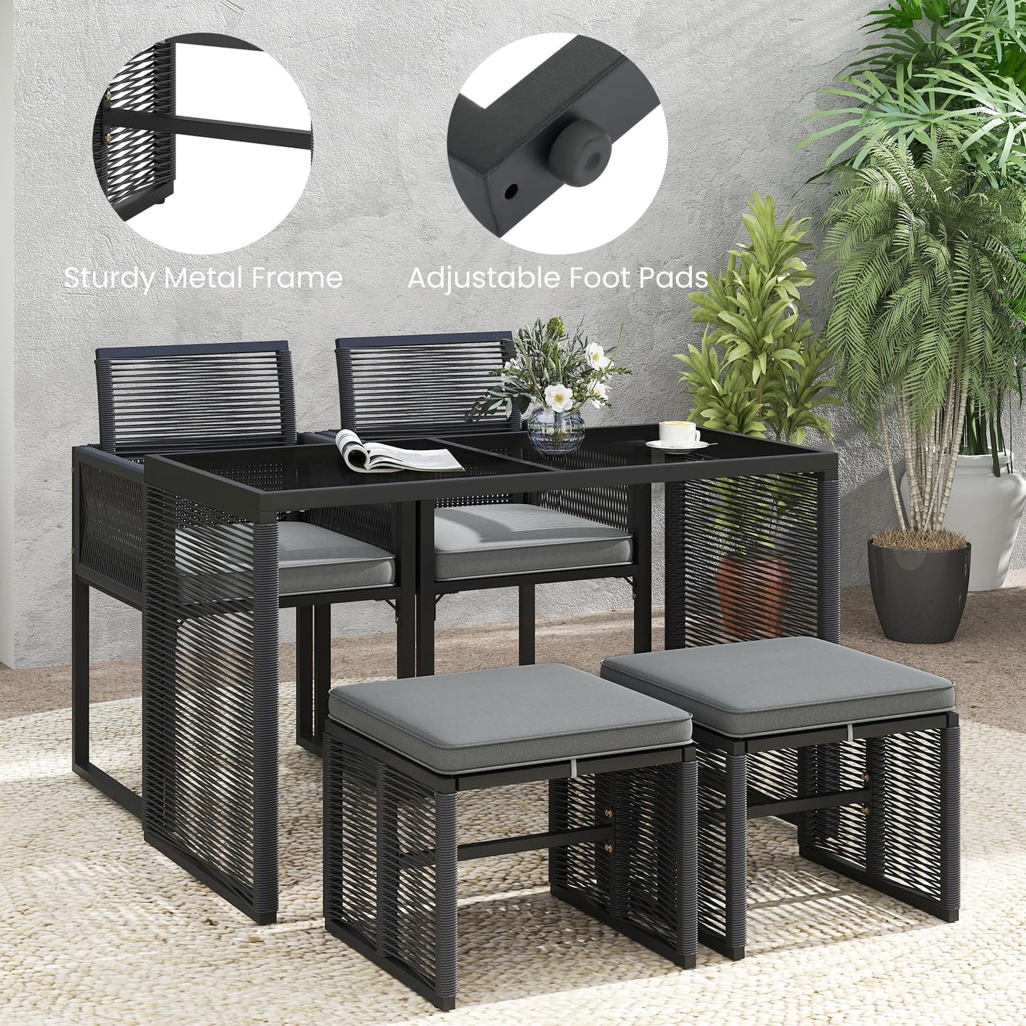 Tangkula 5 Pieces PE Wicker Patio Dining Set  with Cushions