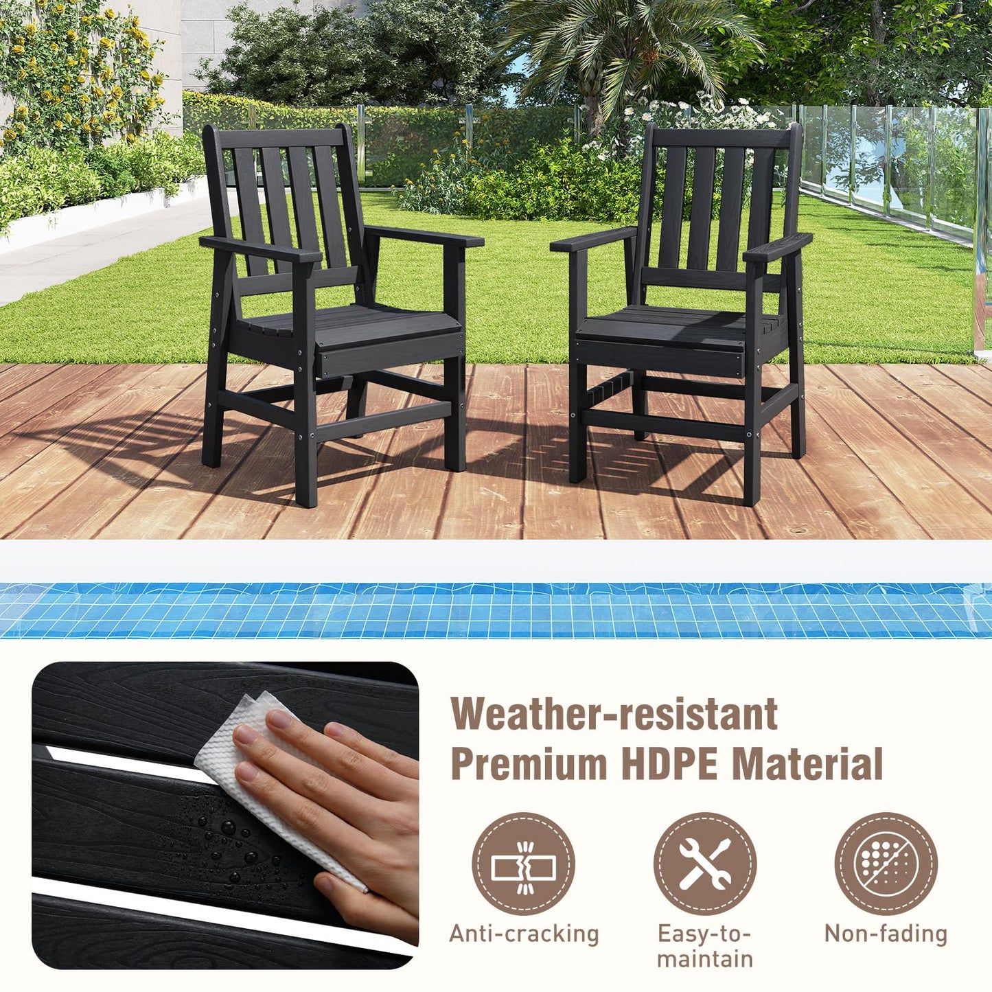 Tangkula HDPE Patio Dining Chairs Set of 2/4 with Wide Armrests