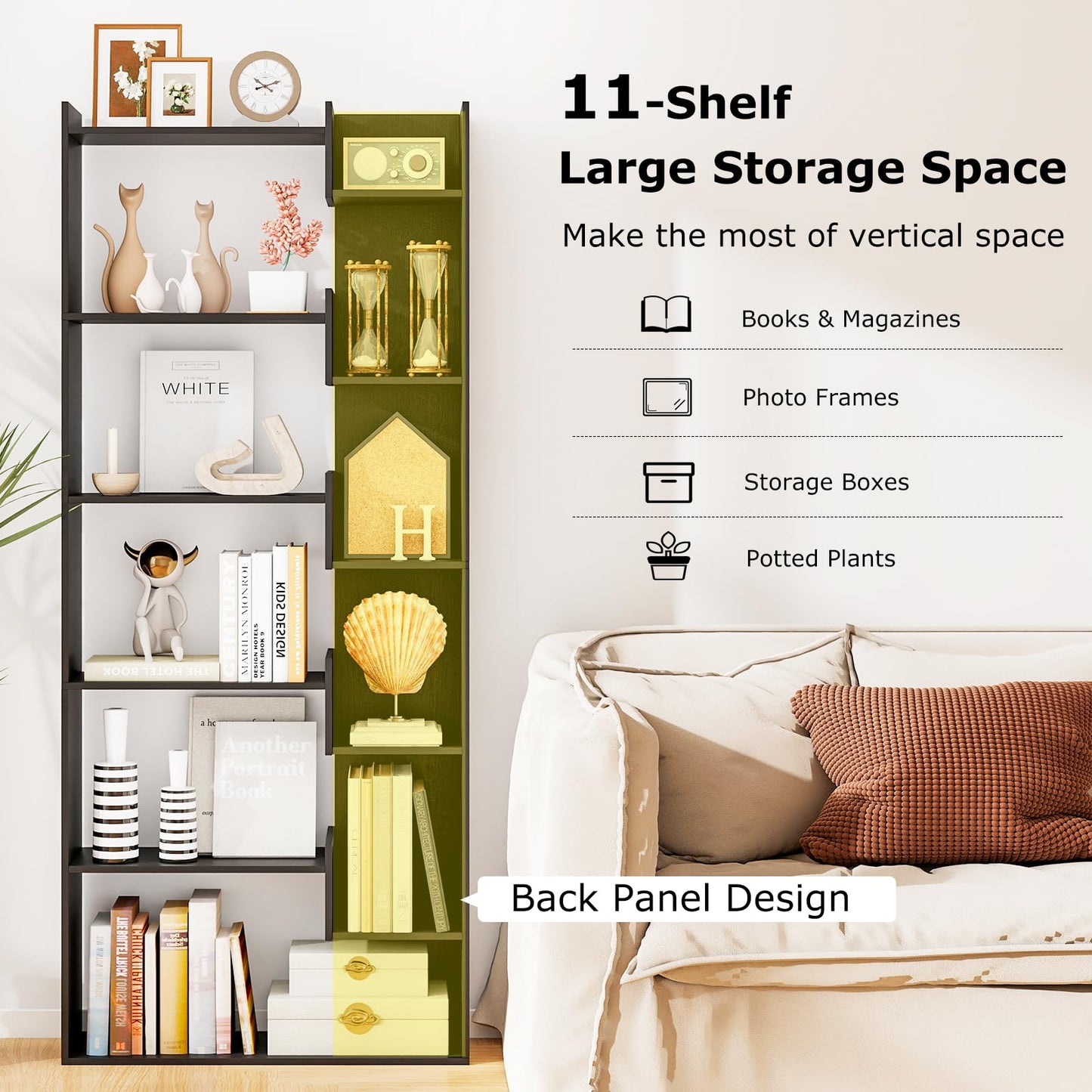 Tangkula 6-Tier Bookshelf | 64”H Tall Open Bookcase with Anti-Tip Kits (1/2)