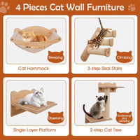 Tangkula Cat Wall Shelves, Wall Mounted 4pcs Kitten Furniture Set with Hammock