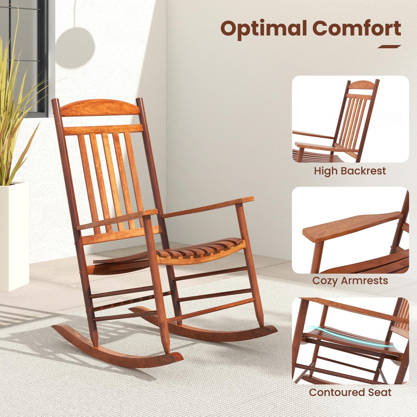 Tangkula 3-piece Outdoor Poplar Wood Rocking Bistro Set