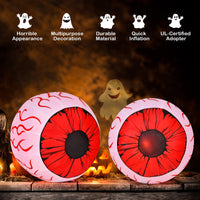 2 Pack 3 FT Halloween Inflatable Huge Eyeballs W/ Air Blower, Red LED Lights