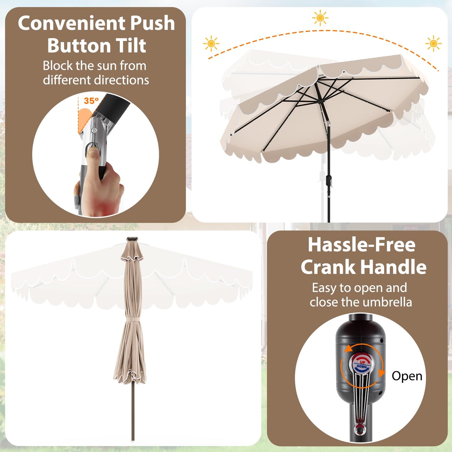 Tangkula 10FT Solar LED Patio Umbrella 2-Tiers Scalloped Outdoor Table Market Umbrella