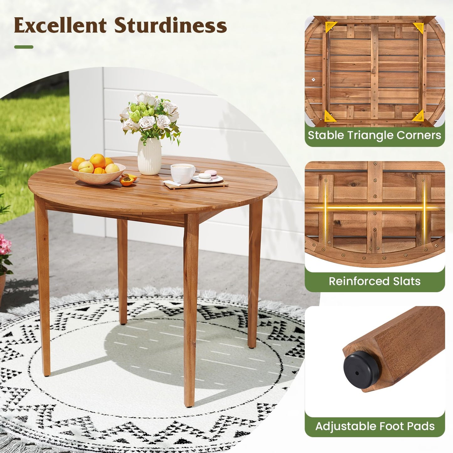 Tangkula Round Outdoor Dining Table for 4 People