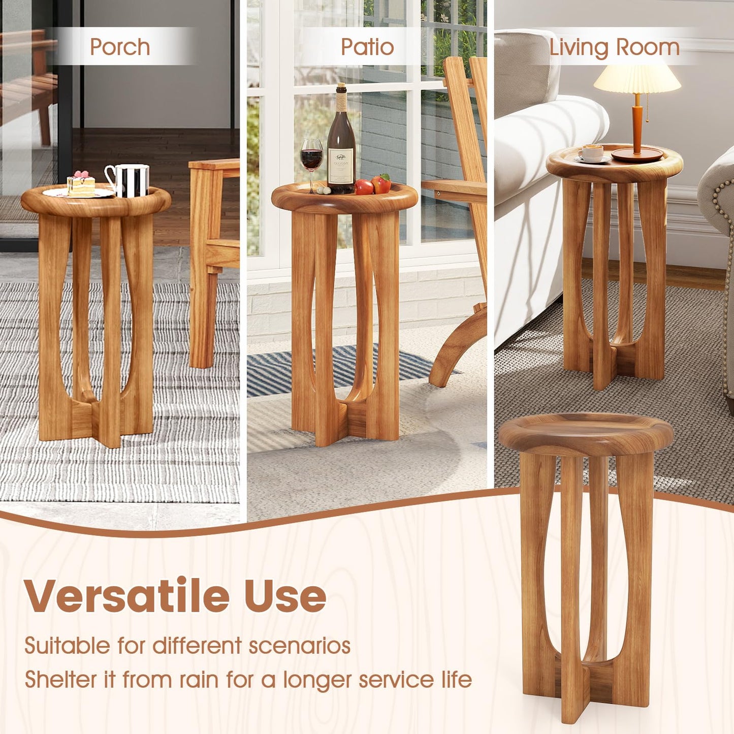 Table d'appoint Tangkula 14" en acajou avec plateau rond et pieds croisés en bois massif