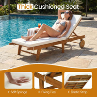 Tangkula Folding Patio Eucalyptus Wood Chaise Lounge with 5-Level Adjustable Backrest (1/2)