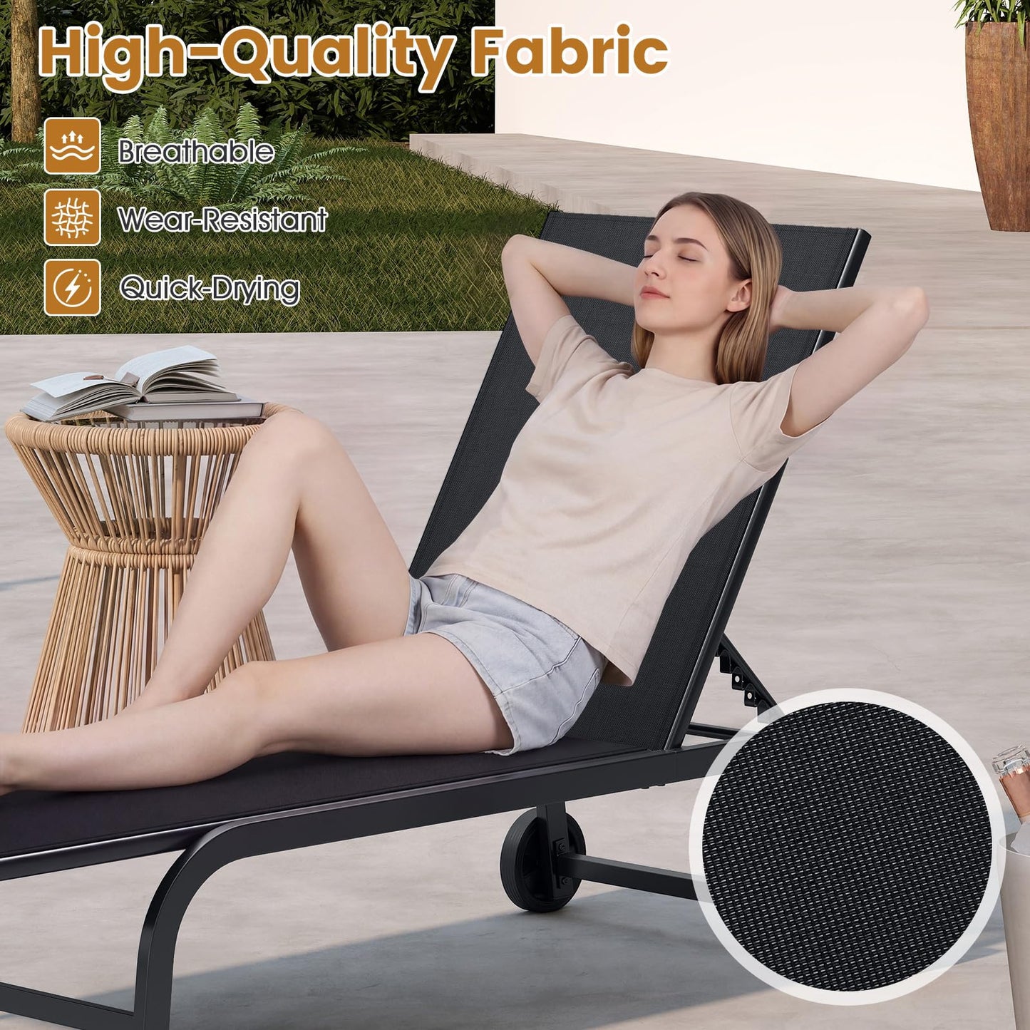 Tangkula Lounge Chair Outdoor with Wheels