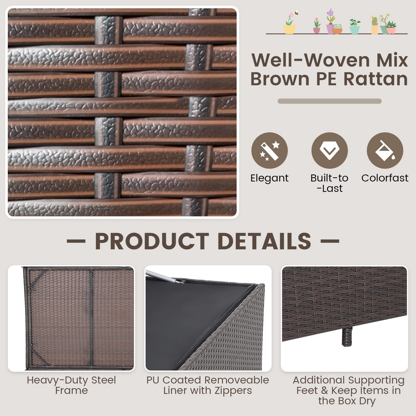 Tangkula 133 Gallon Deck Storage Box, Patio Rattan Storage Container with 2 Universal Wheels