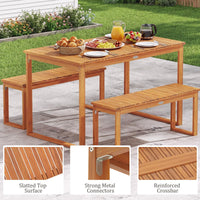 Tangkula 49" x 27.5" Acacia Wood Patio Dining Table for 4-6 Slatted Tabletop