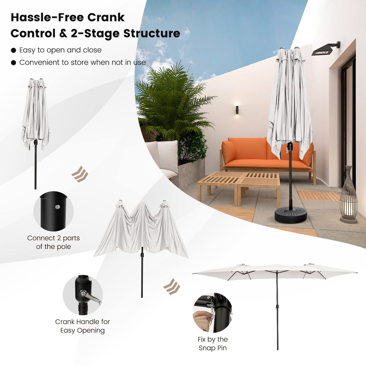 TANGKULA 15 FT Double-Sided Patio Umbrella with Crank Handle