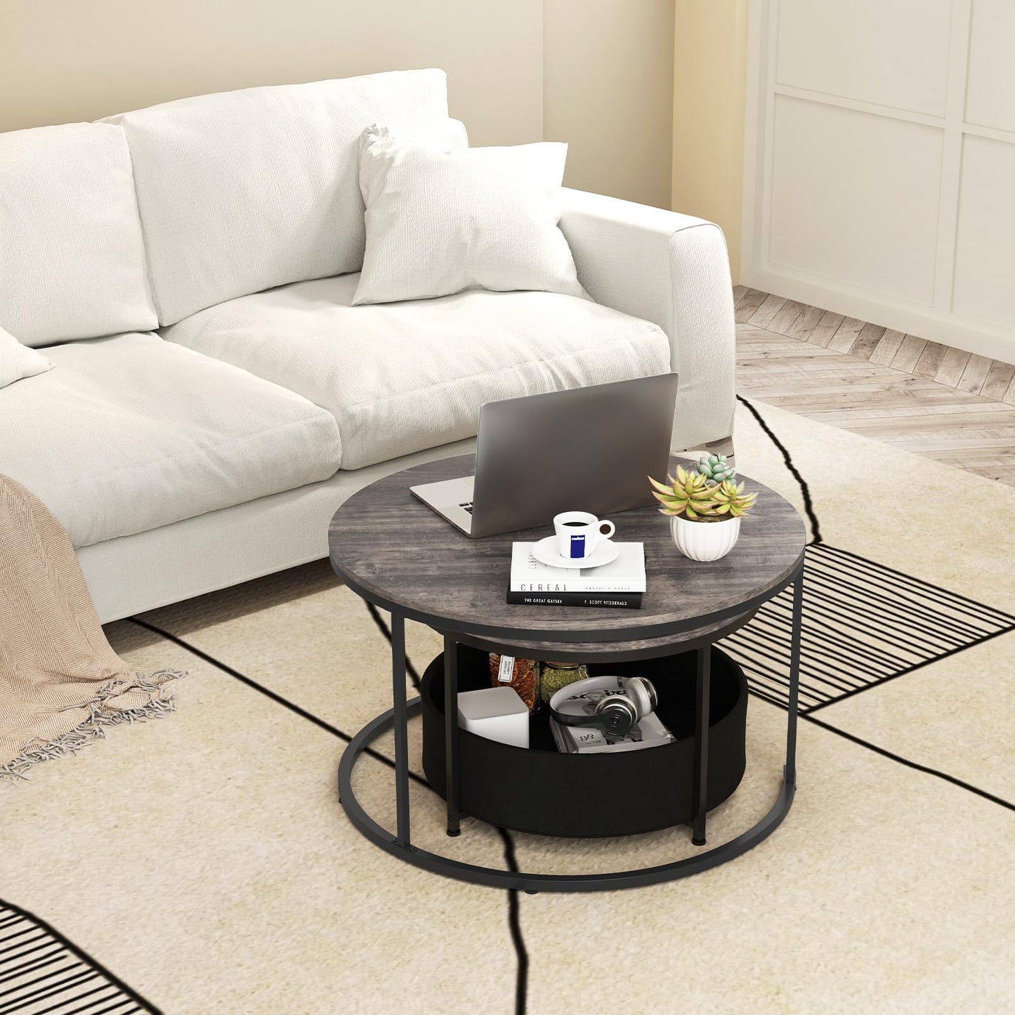 Tangkula Round Nesting Coffee Table Set of 2