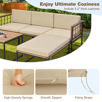 Tangkula 5 Piece Patio Furniture Set, Acacia Wood Sectional Set with Heavy-Duty Metal Frame, Comfy Seat & Back Cushions