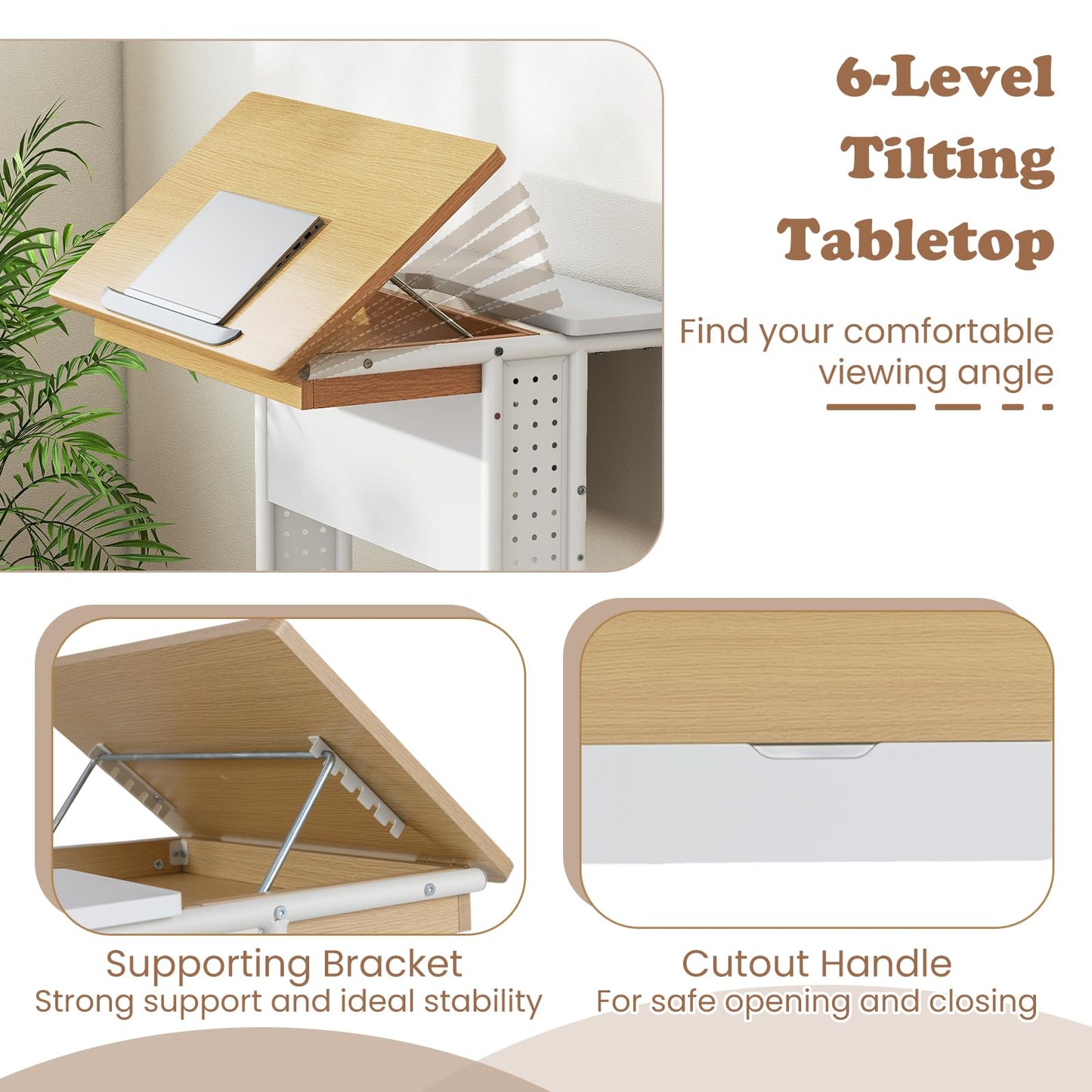 Tangkula Rolling Computer Desk Cart with Tilting Tabletop for Living Room Bedroom
