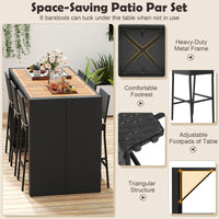 Tangkula 7 Piece Patio Wicker Bar Set with Backrest and Footrest