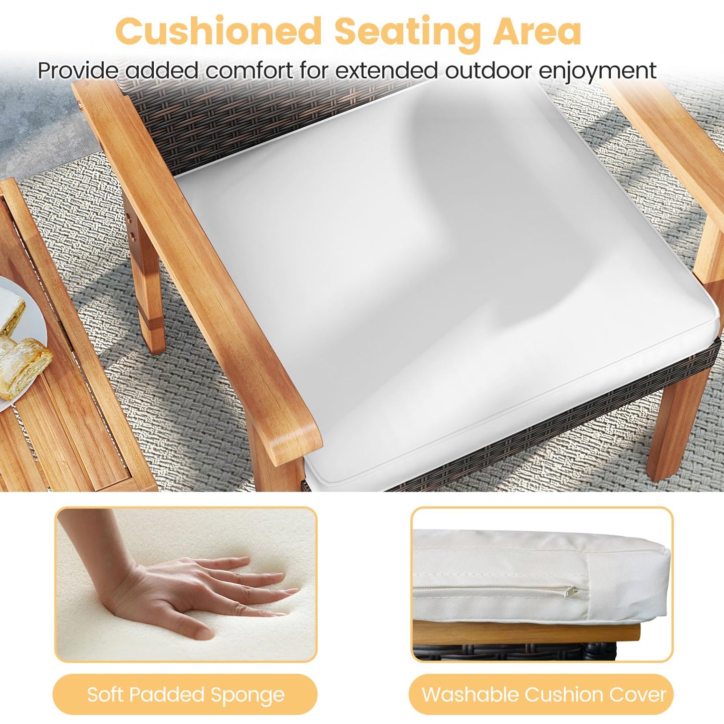 Ensemble de mobilier de patio en osier PE Tangkula 3 pièces pour véranda