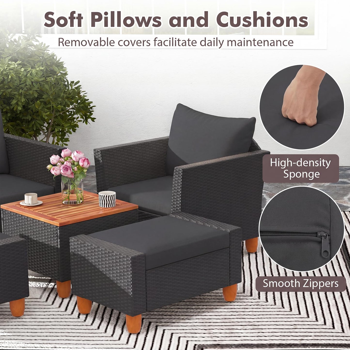 Tangkula 5 Pieces Patio Furniture Set with Coffee Table
