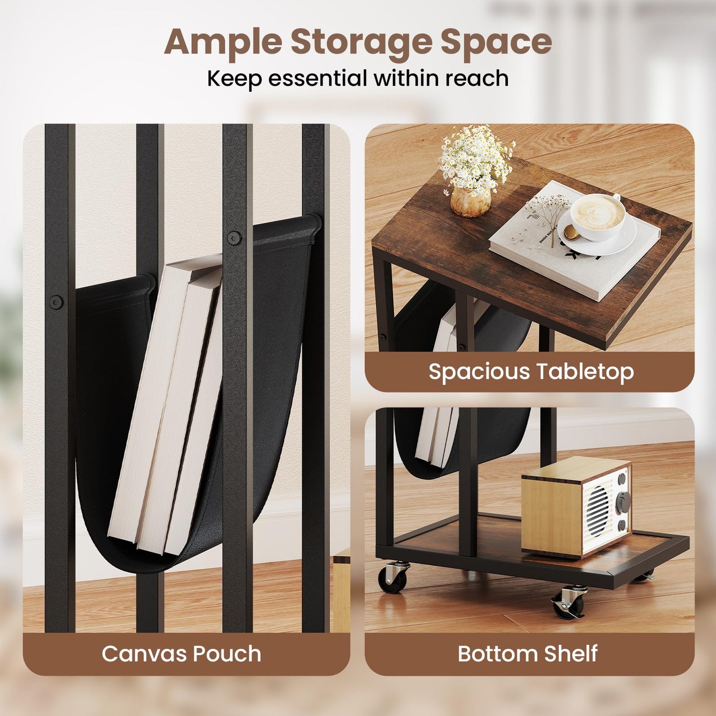 Tangkula Mobile C Shaped Side Table