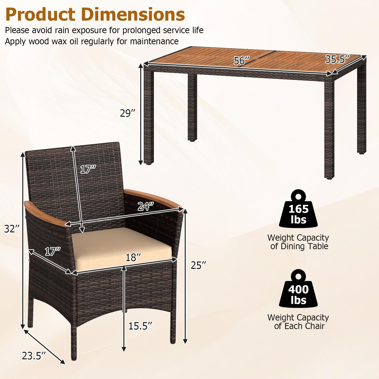 Tangkula Patio Furniture Set with Acacia Wood Table and 6 Stackable Chairs