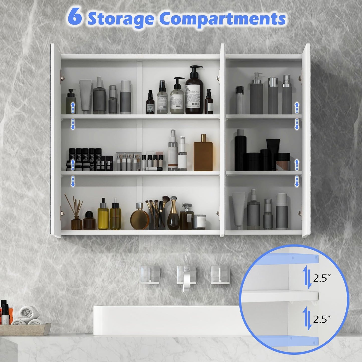 Tangkula 36" Wide Wall Mount Mirrored Bathroom Medicine Cabinet Storage 3 Mirror Door