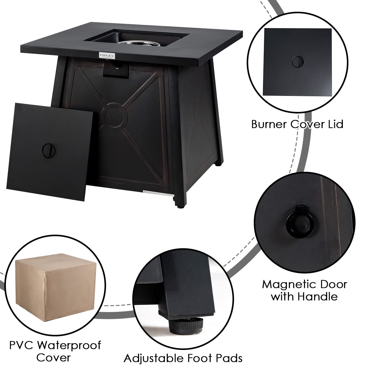 Tangkula 6-Piece Outdoor PE Wicker Conversation Set Cushions and Tempered Glass Coffee TableGas Fire Pit Table with 50,000 BTU