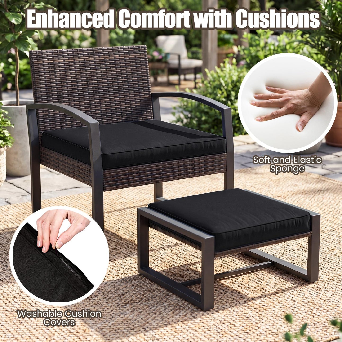 Tangkula 5 Pieces Wicker Patio Conversation Set for Porch