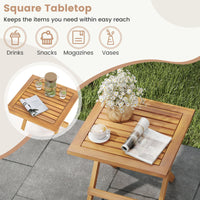 Tangkula Table d'appoint pliable d'extérieur en bois d'acacia avec pieds en X et plateau à lattes